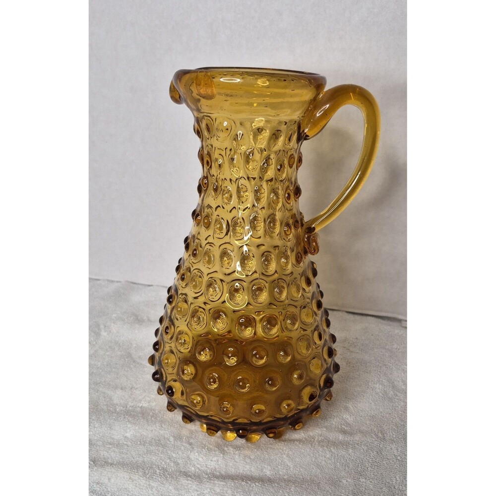 Vintage Emploi Italy Hobnail Amber Glass Pitcher D Handle Labeled